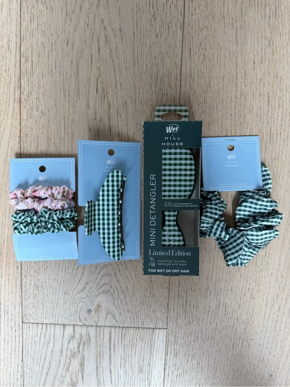 Hill House Green Gingham Kids Hair Accessory Set with Pink Accents